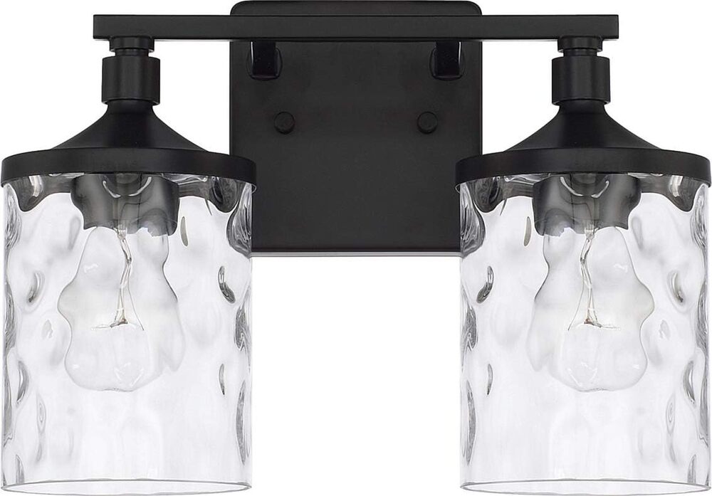 HomePlace Colton 2-Light Bathroom Vanity Light Matte Black Clear Glass